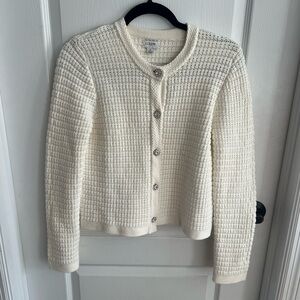J. Crew Cream Textured Cardigan with Rhinestone Buttons